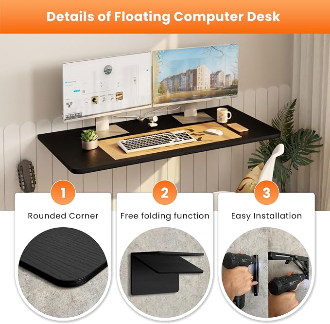 IAE Wall Mounted Floating Foldable Desk, Fold&Floating Design - Image 4