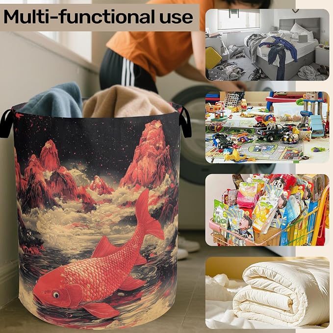 Japanese Style Red Fish Laundry Basket - Image 6