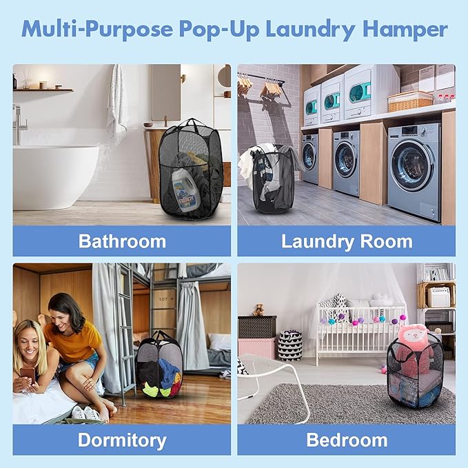DUCOO Pop Up Hamper, Foldable Mesh Laundry Basket - Image 6