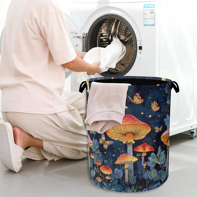 Mushroom Laundry Basket, Butterfly Moon Foldable Oxford Cloth Tote Bag Laundry - Image 7