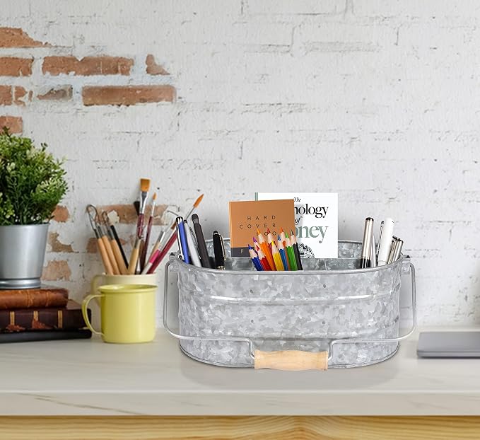 Galvanized Metal Caddy with 4 Compartments, Rustic Farmhouse Kitchen Picnic - Image 4