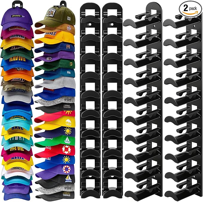 4 Pack Hat Organizer for Baseball Caps, Hat Rack for Wall Hold Up to 40 Hats by MCMUSICCOLOR