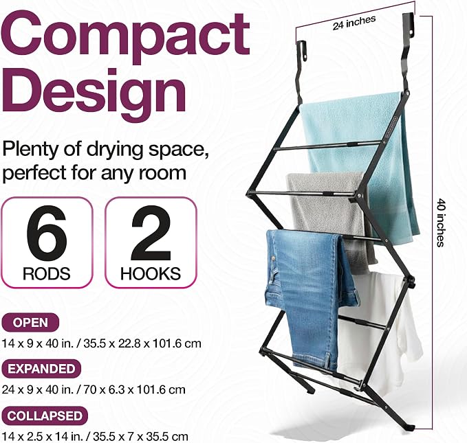 BLACK+DECKER Over The Door Expandable Telescopic Drying Rack, Clothes Organizer - Image 2