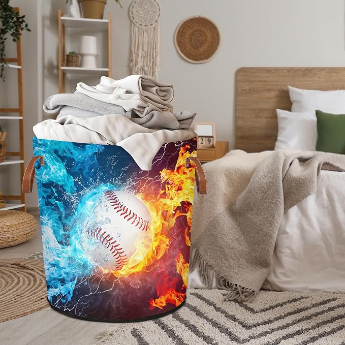 Baseball Fire Laundry Hamper Waterproof Collapsible Basket - Image 3