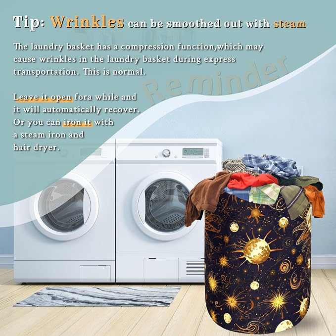 Golden Sun Pattern Laundry Basket Galaxy Funny Laundry Hamper Foldable Oxford - Image 6