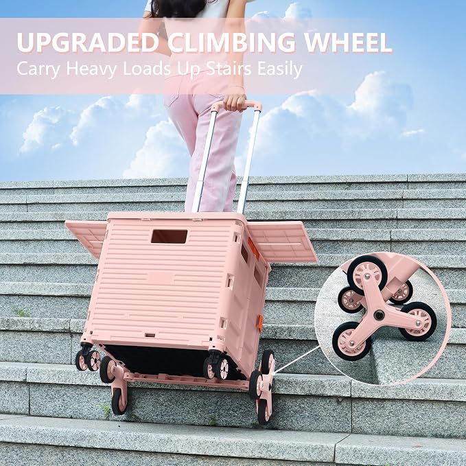 Foldable Utility Cart with Stair Climbing Wheels, Collapsible Rolling Crate - Image 7