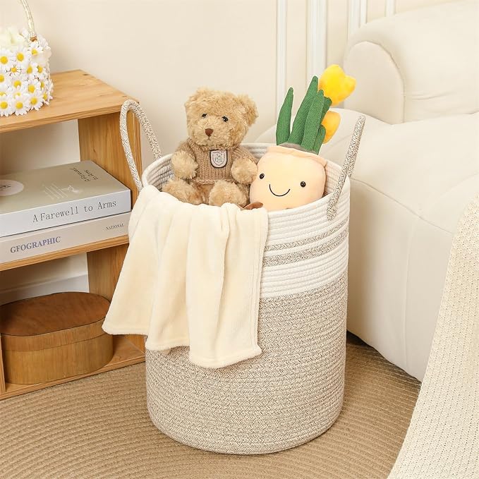 40L Woven Laundry Basket Hamper, 100% Natural Cotton Rope, Handwoven & Durable - Image 6