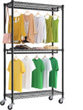 Rolling Clothing Rack for Hanging Clothes Heavy Duty Garment Rack by Higeego