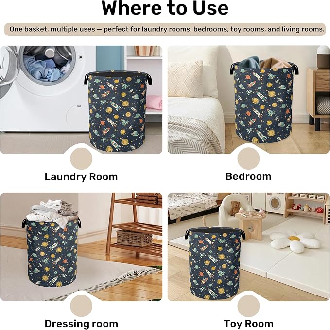 Cartoon Planet Space Foldable Canvas Laundry Basket - Image 4