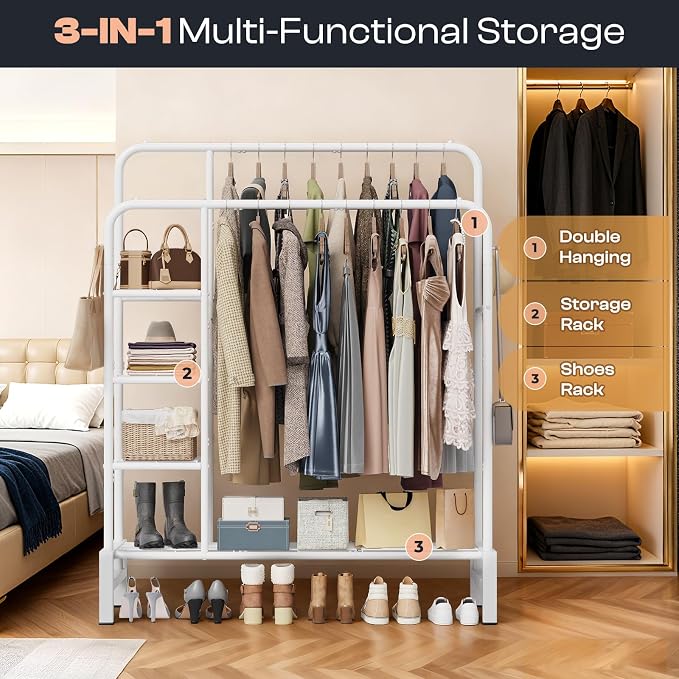 Clothes Rack for Hanging Clothes, Double Rods Clothing Rack - Image 3