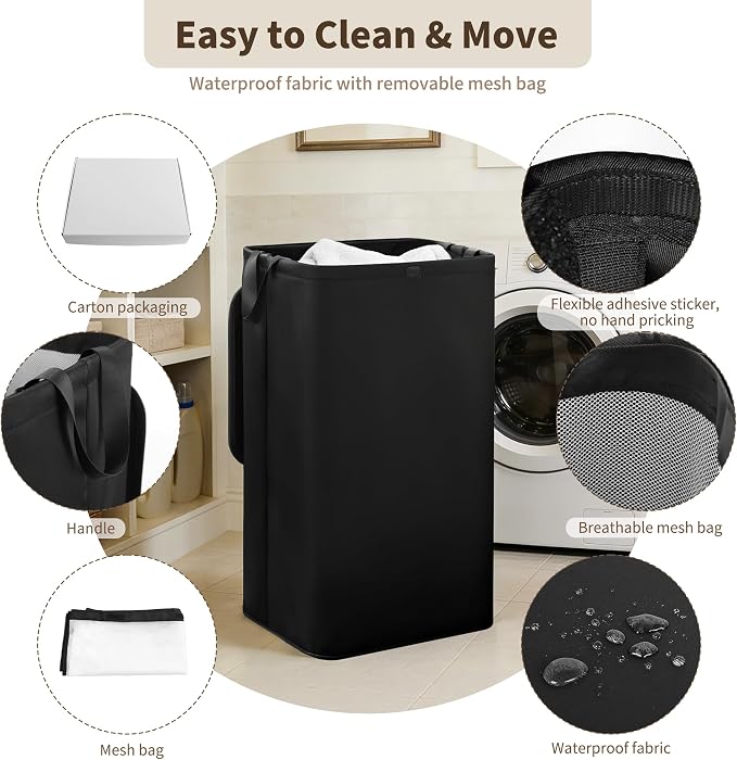 80L Large Laundry Hamper with Lid, Foldable Laundry Bag - Image 5