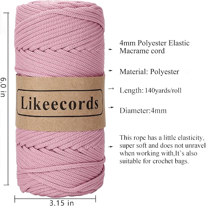 4mm Polyester Braided Macrame Cord 140Yards /426Feet, Elastic Yarn - Image 2