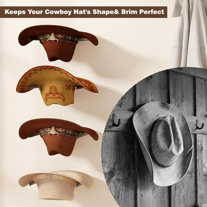 2-Pack Metal Hat Rack for Wall Mount – Space-Saving Cowboy Hat Holder & DIY - Image 4