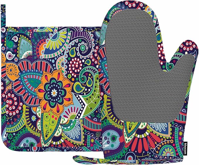 Mxocom Paisley Stylized Flowers Oven Mitts and Pot Holders Sets Mandala Boho by Mxocom