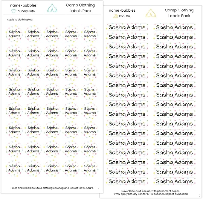 Name Bubbles - Custom Name Tags - Personalized Daycare, & Camp Labels, Iron-On by NameBubbles