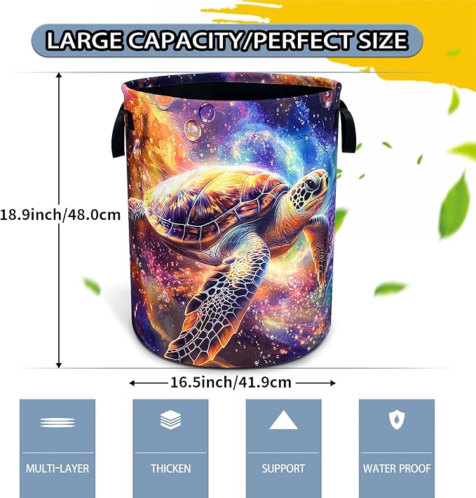 Sea Turtle Laundry Basket Galaxy Space Foldable Waterproof Oxford Cloth Funny - Image 2
