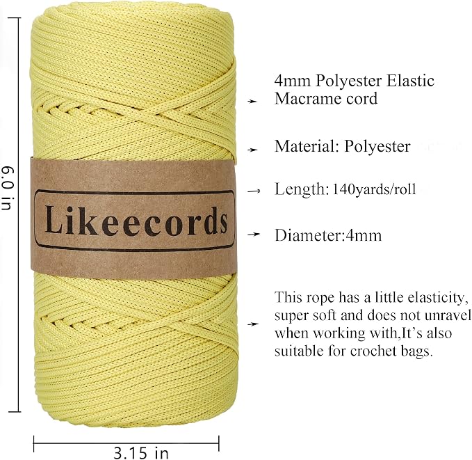 4mm Polyester Braided Macrame Cord 140Yards /426Feet, Elastic Yarn - Image 2