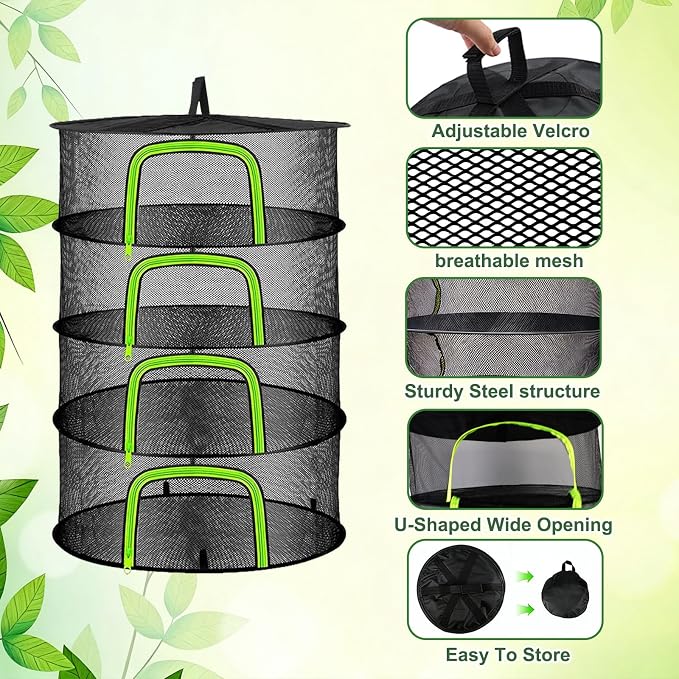 4 Layer Herb Drying Rack, Hanging Mesh Net, Foldable Plant Drying Rack - Image 5