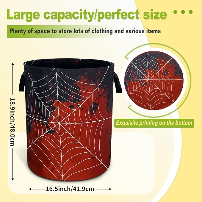Spider Web Laundry Basket Funny Blood Splatter Foldable Waterproof Oxford Cloth - Image 4