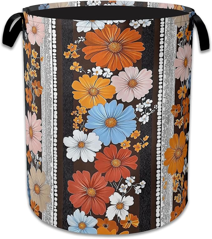 Boho Flowers Laundry Basket, Oxford Cloth Vintage Laundry Hamper by Unknown