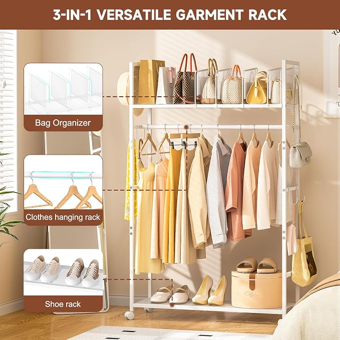 Portable Clothes Rack with Adjustable Shelf Divider, Freestanding Closet - Image 6