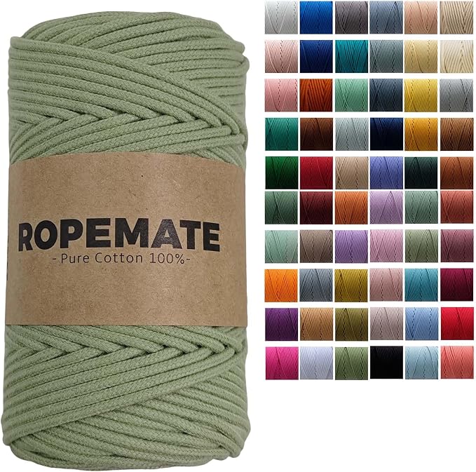 ROPEMATE 100% Cotton Braided Macrame Cord 3mm x110Yards Macramé Rope by ROPMEATE