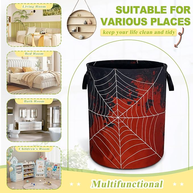 Spider Web Laundry Basket Funny Blood Splatter Foldable Waterproof Oxford Cloth - Image 2