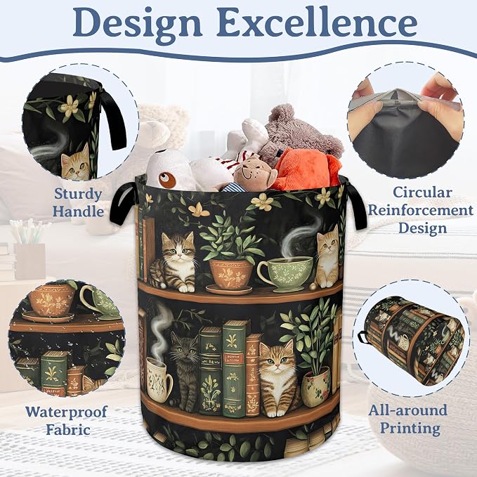 Cute Cat Laundry Basket, Foldable Oxford Cloth Bookshelf Laundry Hamper - Image 4