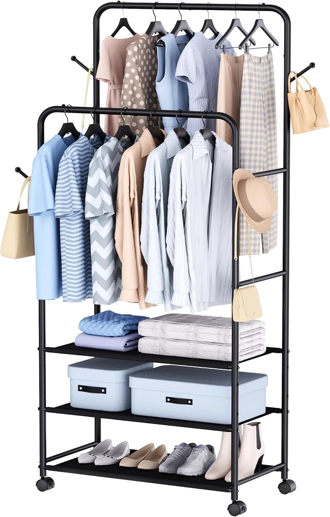 Whitmor Double Rod Clothes Rack: Metal Rolling Clothing Racks by Whitmor