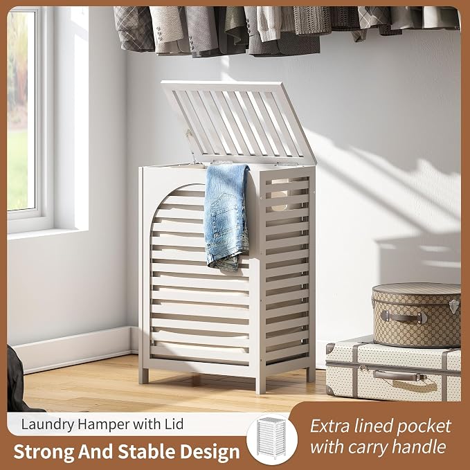 FILWH Laundry Hamper with Lid Large Bamboo Laundry Bin Basket 85L Clothes - Image 4