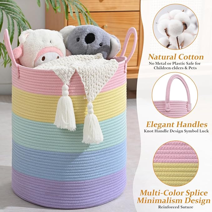 Laundry Hamper for Organizing, 52L Tall Laundry Baskets, Cotton Rope Woven - Image 6