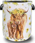 Highland Cow Laundry Hamper Sunflower Flowers Laundry Basket by SELIONLIKN