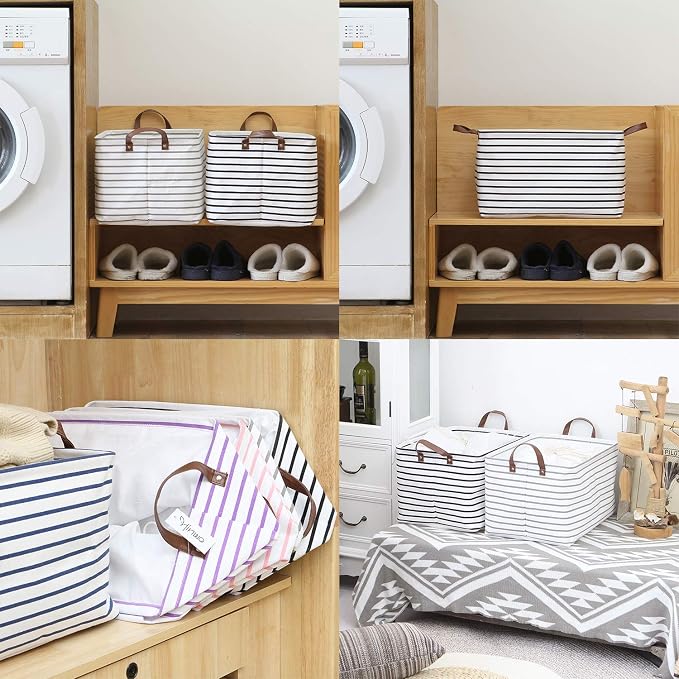 Hinwo 2-Pack Large Canvas Fabric Storage Baskets - Image 3