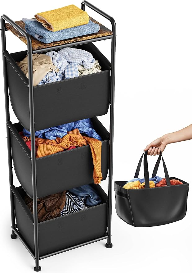 3 Section Laundry Sorter with Removable Bags, 120L Vertical Laundry Hamper with by Unknown