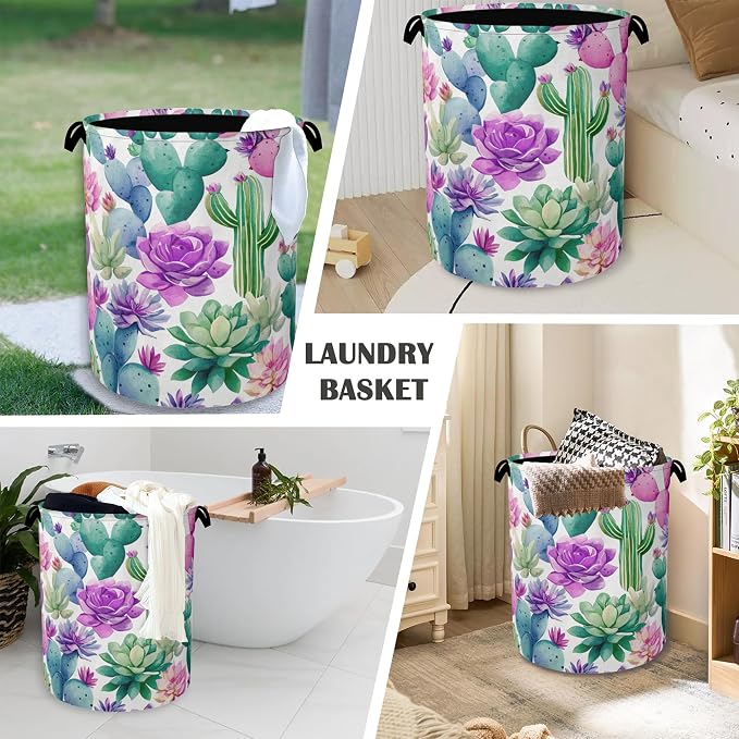 Cactus Succulents Laundry Basket, Foldable Oxford Cloth Tote Bag Laundry Hamper - Image 4