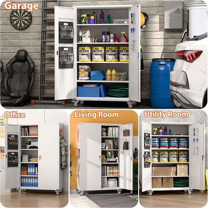 Aobabo Extra Large Garage Storage Cabinet on Wheels, Metal Storage Cabinets - Image 6