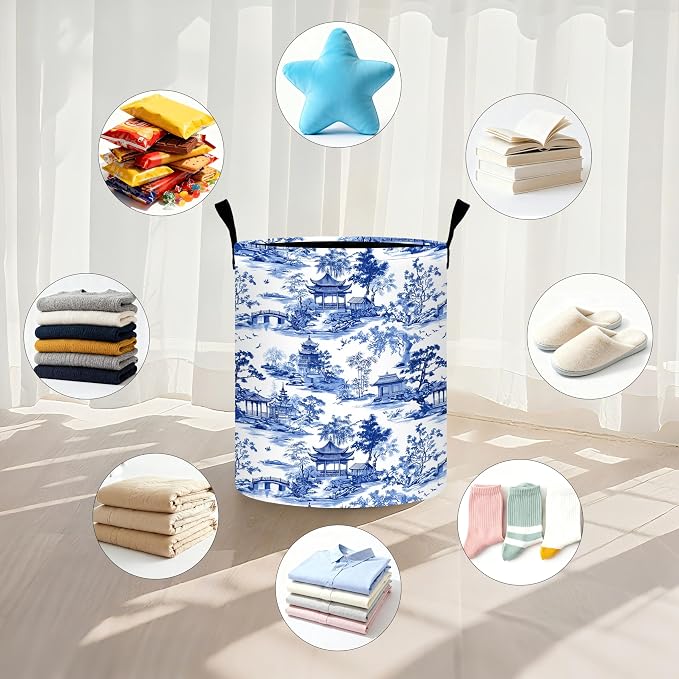 Chinoiserie Laundry Basket Storage Bin Foldable Laundry Hamper Clothes Storage - Image 5