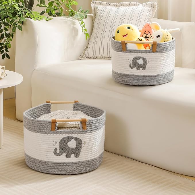 Large Blanket Basket 35L Cotton Rope Basket - Image 2
