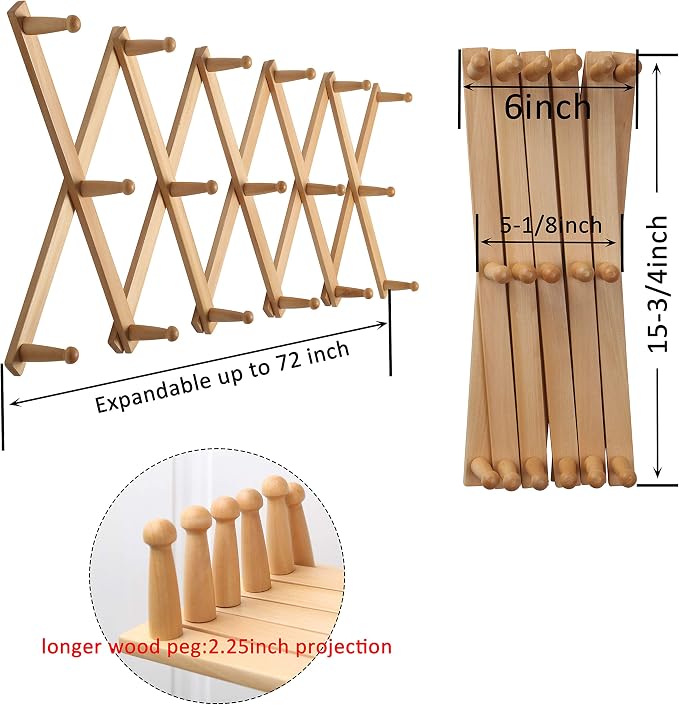 WEBI Accordion Wall Hanger, Expandable Wooden Hat Rack - Image 2