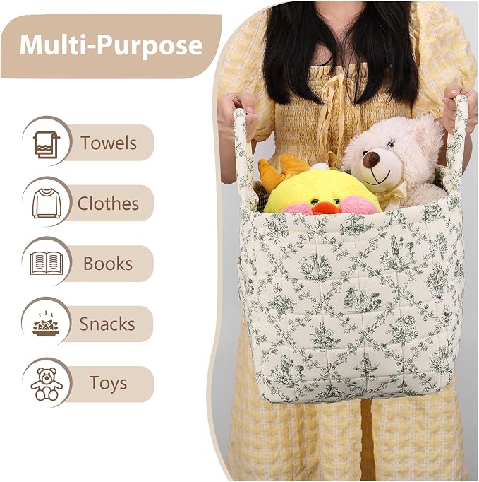 Storage Basket Boho Fabric Large Collapsible Floral Laundry Nursery Hamper - Image 3
