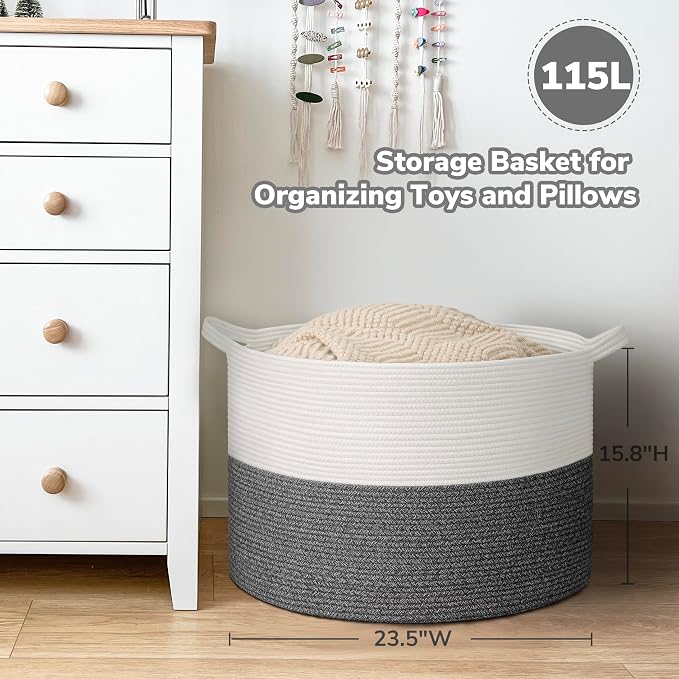 Goodpick 115L Extra Large Blanket Basket, Soft Cotton Rope Storage Basket - Image 3