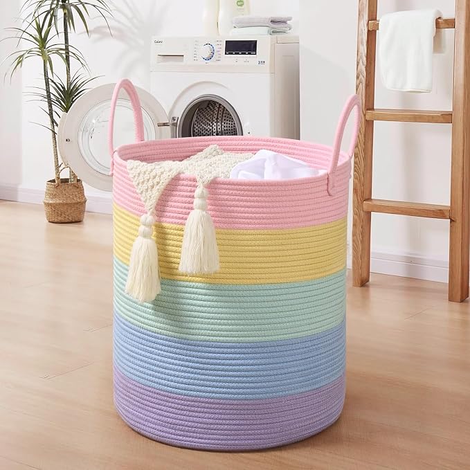 Laundry Hamper for Organizing, 52L Tall Laundry Baskets, Cotton Rope Woven - Image 7