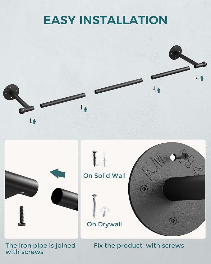 OROPY Industrial Pipe Clothing Rack, Wall Mounted Clothes Rack, Closet Rods - Image 4
