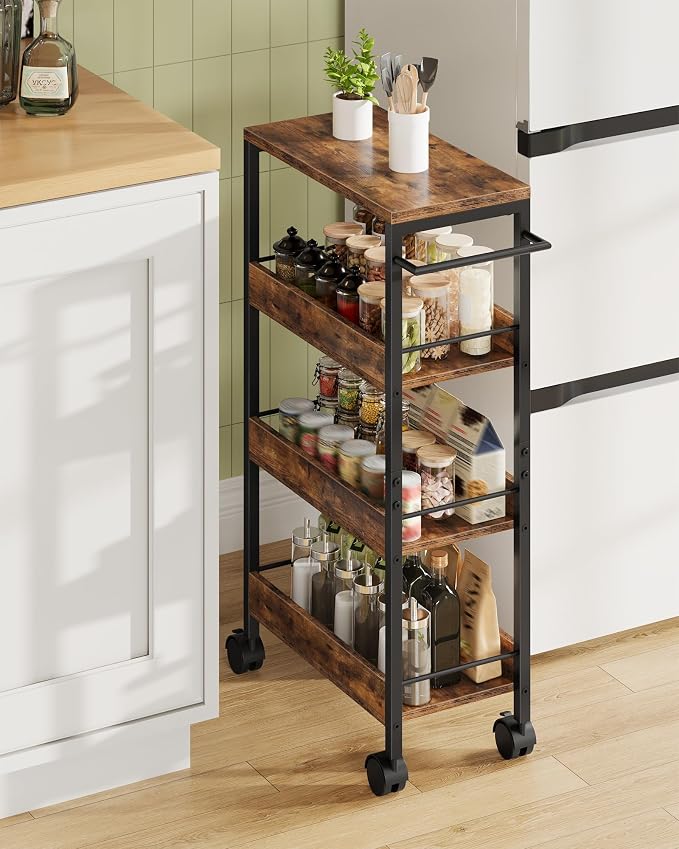 4-Tier Slim Storage Cart, 9.1'' Kitchen Serving Trolley, Slim Rolling Cart by Choezon