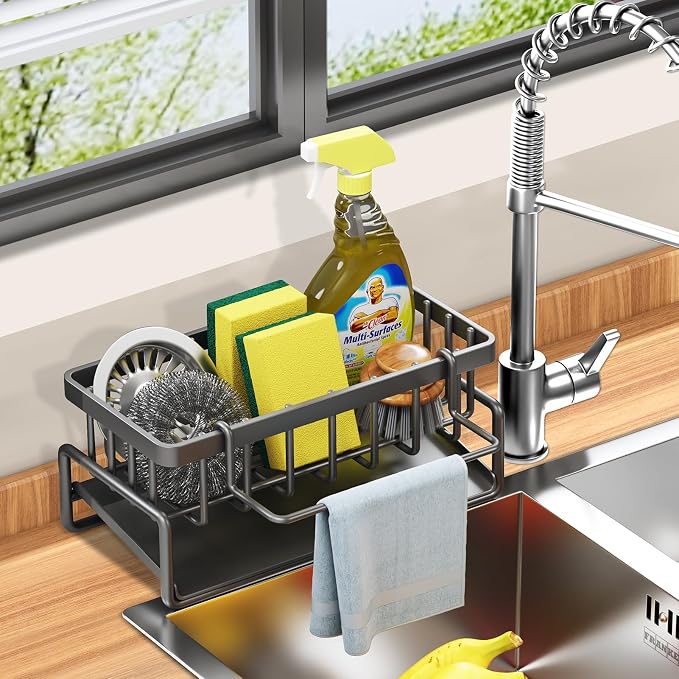 Sponge Holder for Kitchen Sink, Self-Drainage Kitchen Sink Caddy, Rustproof by GAOBAOS
