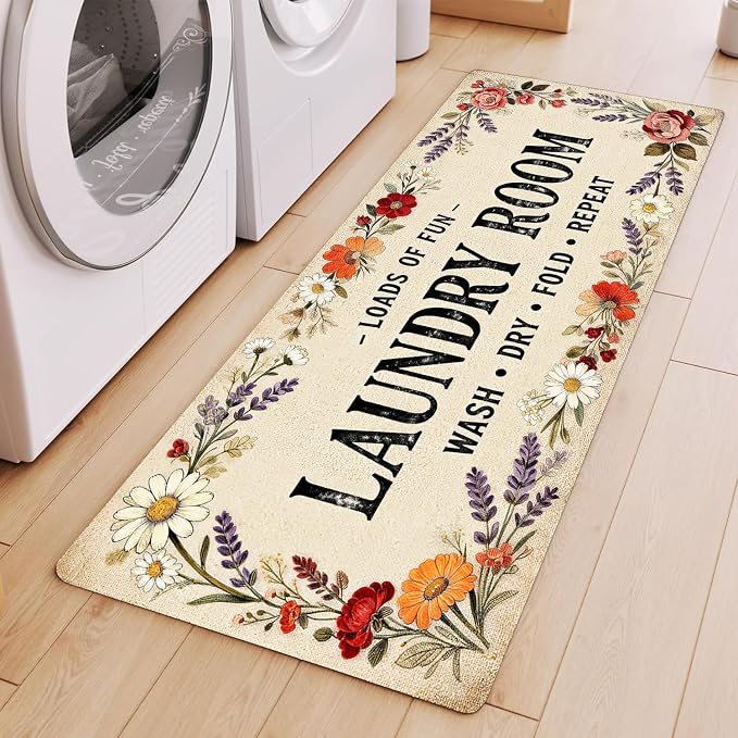 Laundry Room Rug Runner 20"X59" Boho Flower Non Slip Laundry Rugs and Mats - Image 3