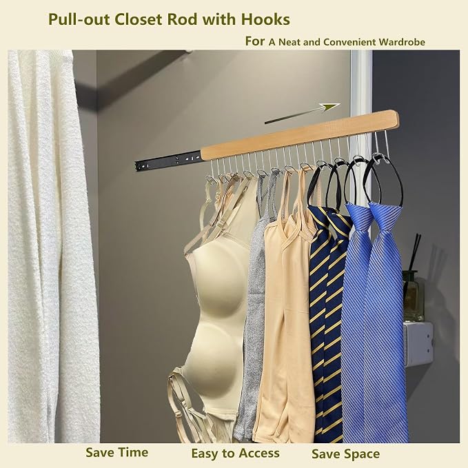 2 Pack 16 in Valet Rods for Closet, Pull Out Closet Rod - Image 2
