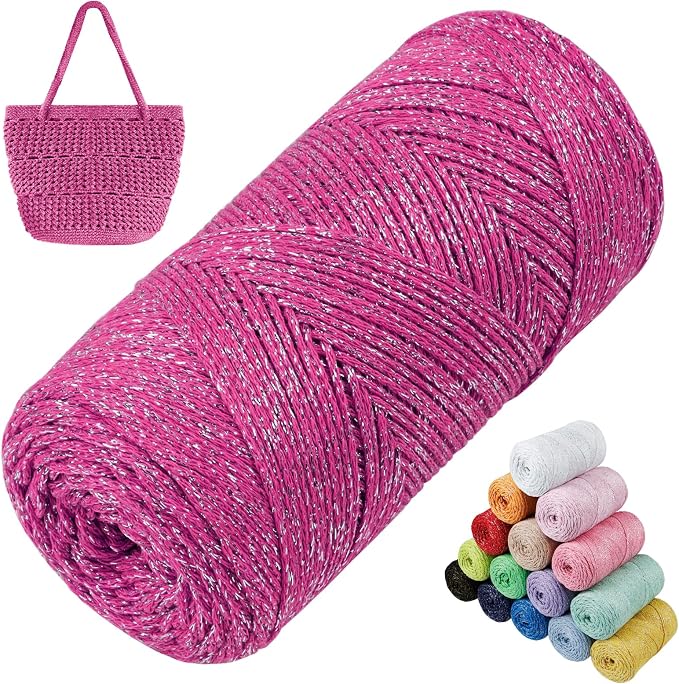 Sparkle Macrame Cord 1.5mm x 306 Yards Cotton Glitter Yarn by LEREATI