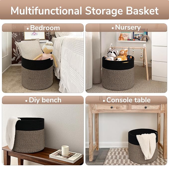 Goodpick Woven Rope Storage Basket, Blanket Basket - Image 4