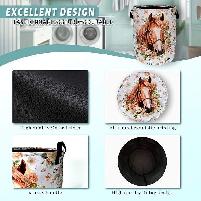 Watercolor Horse Laundry Basket Foldable - Image 4